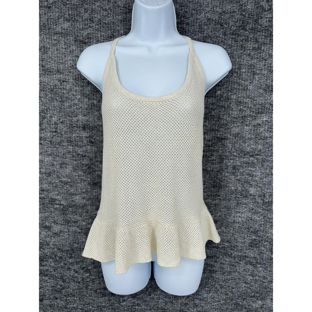 Old Navy Tank Top Womens XL Cream Mesh Knit Scoop Neck Ruffle Hem Camisole
